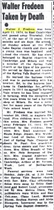 Walter J. Fredeen b.April 11,1874 d.July 17,1947 Cambridge North Star July 24,1947 001