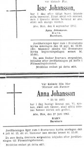 In Memorian Isak och fru Anna Johansson 1