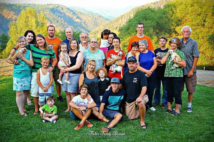 Three generations of Arvida Bjurstrom Fisher & Malcolm Scott Fisher's descendants at a Fisher family reunion in Columbia, CA
